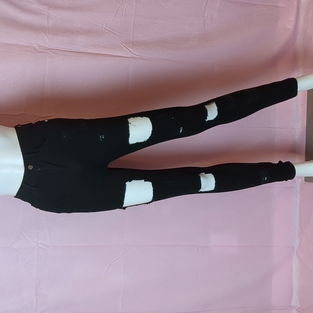 Boohoo High Rise Stretch Distressed Ripped Black Skinny Jeans size 4